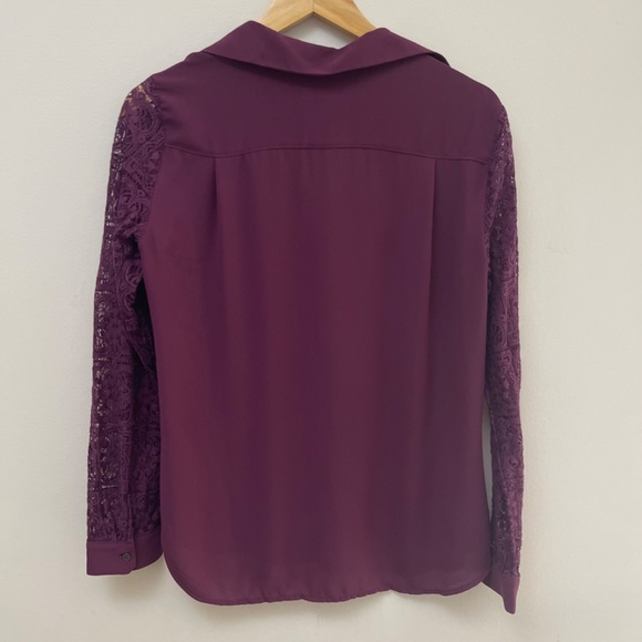LOFT Plum Crochet Sleeve Button-Up - Picture 10 of 11